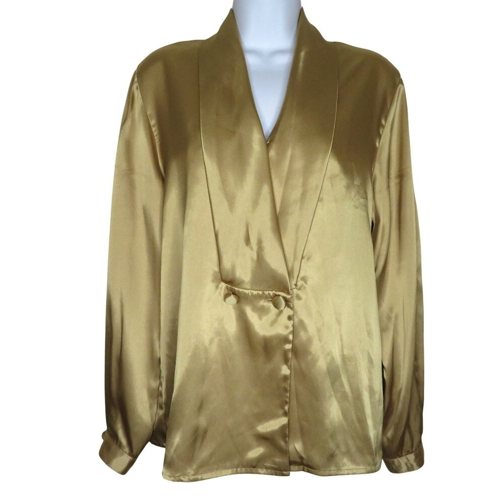 Vintage Escadrille Gold Satin Shawl Collar Blouse Womens Size 6 Formal Top